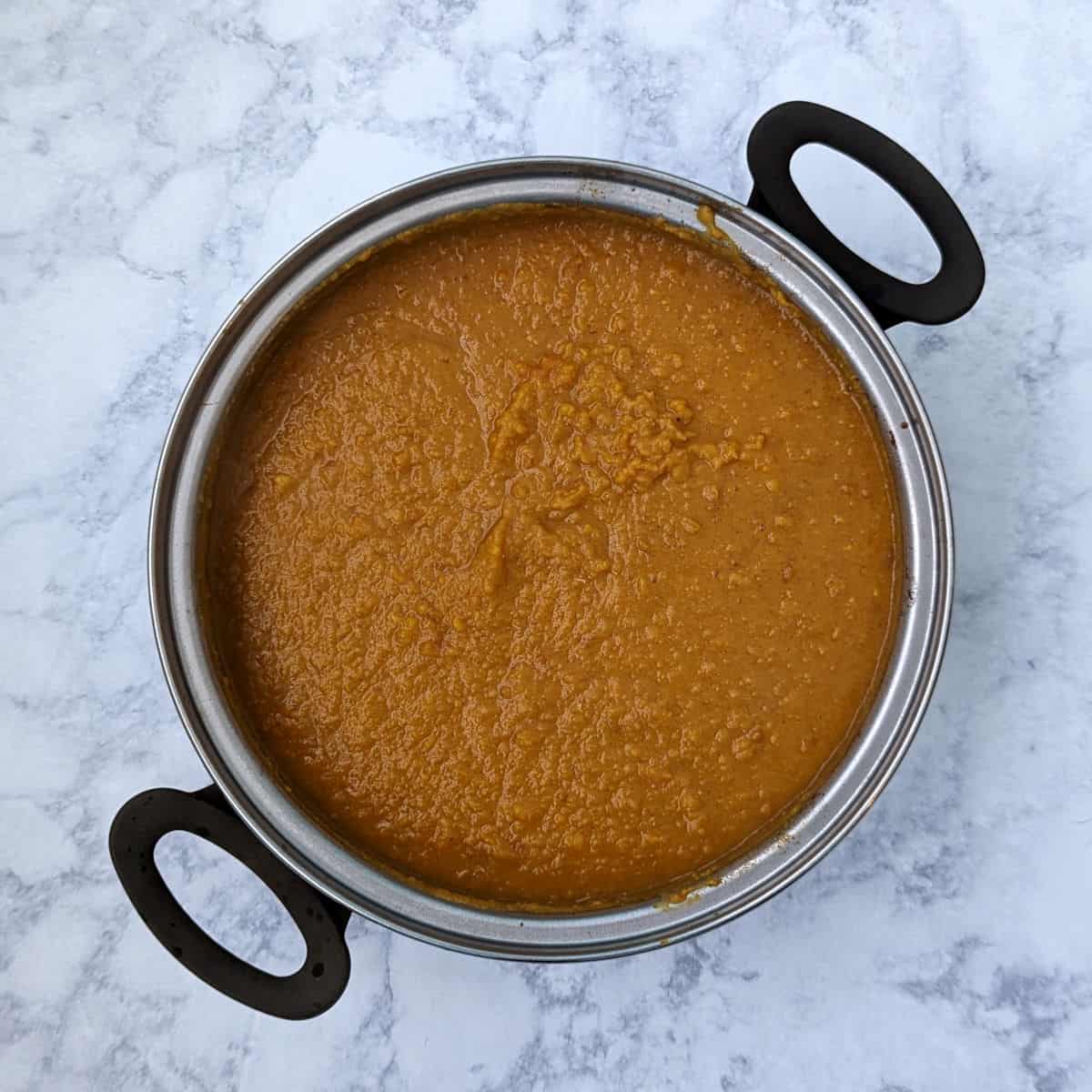 pureed sweet potato peanut stew, in the pot