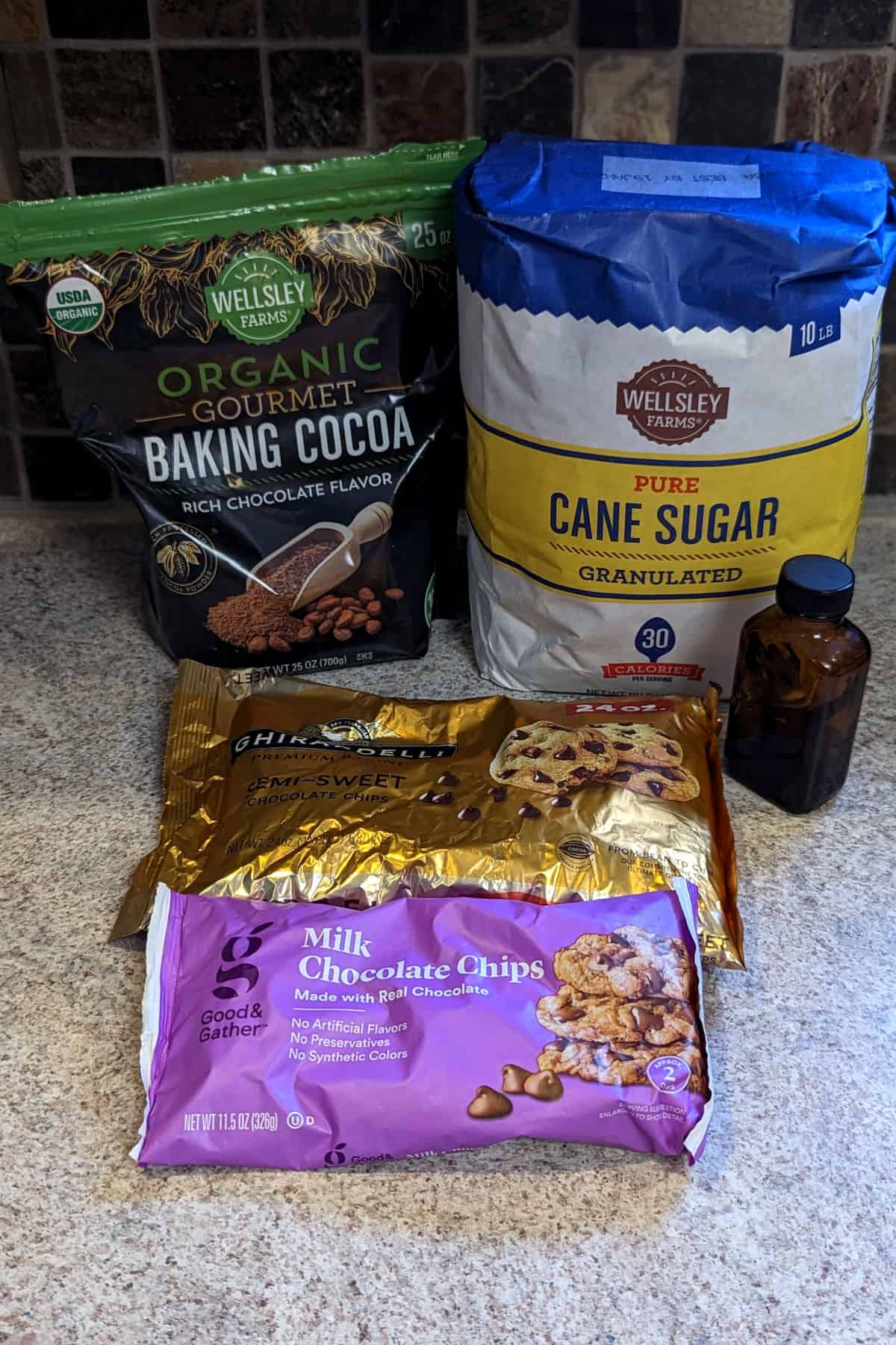 ingredients for hot chocolate mix, in their packages