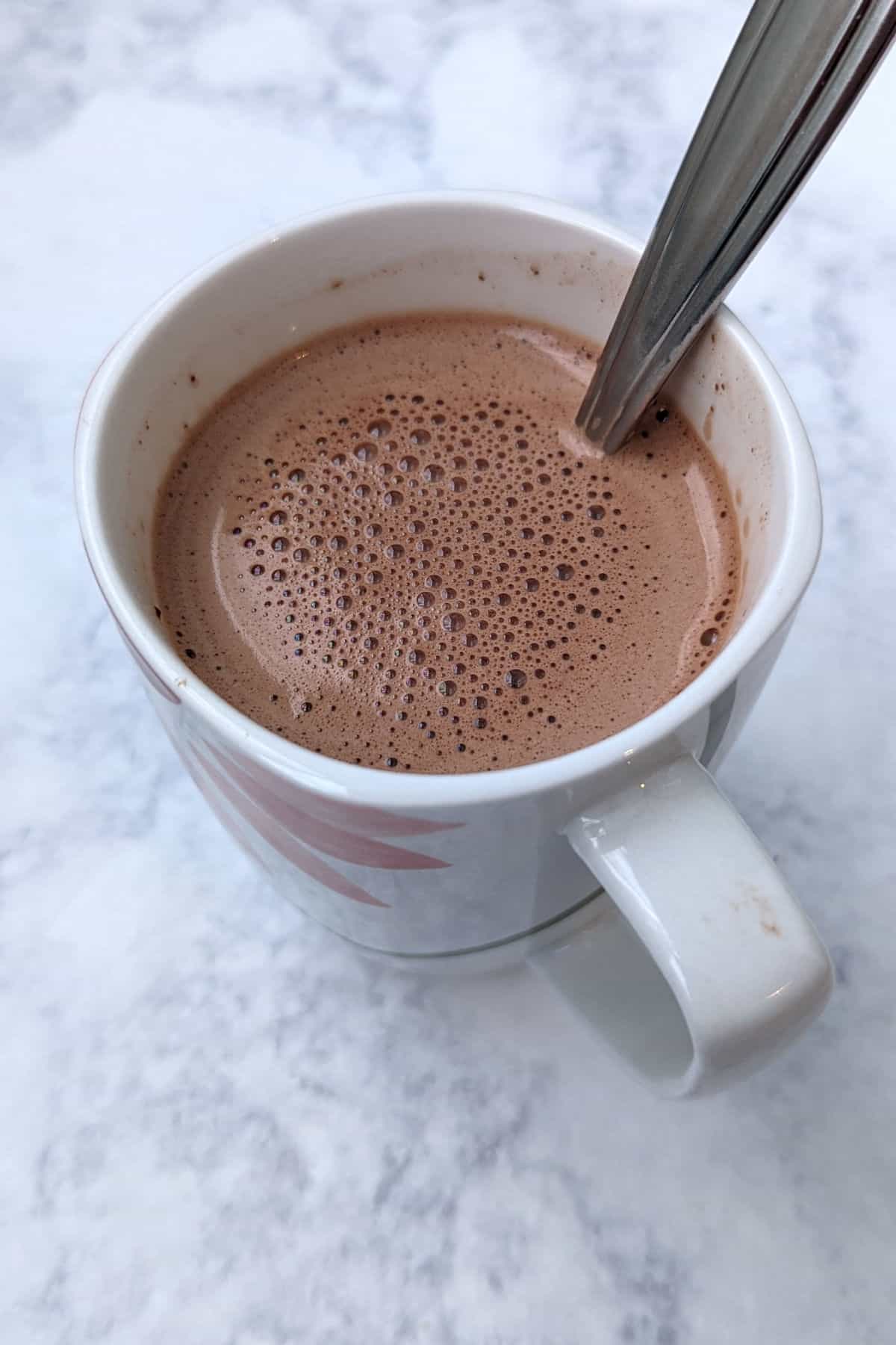 hot chocolate, heated and stirred