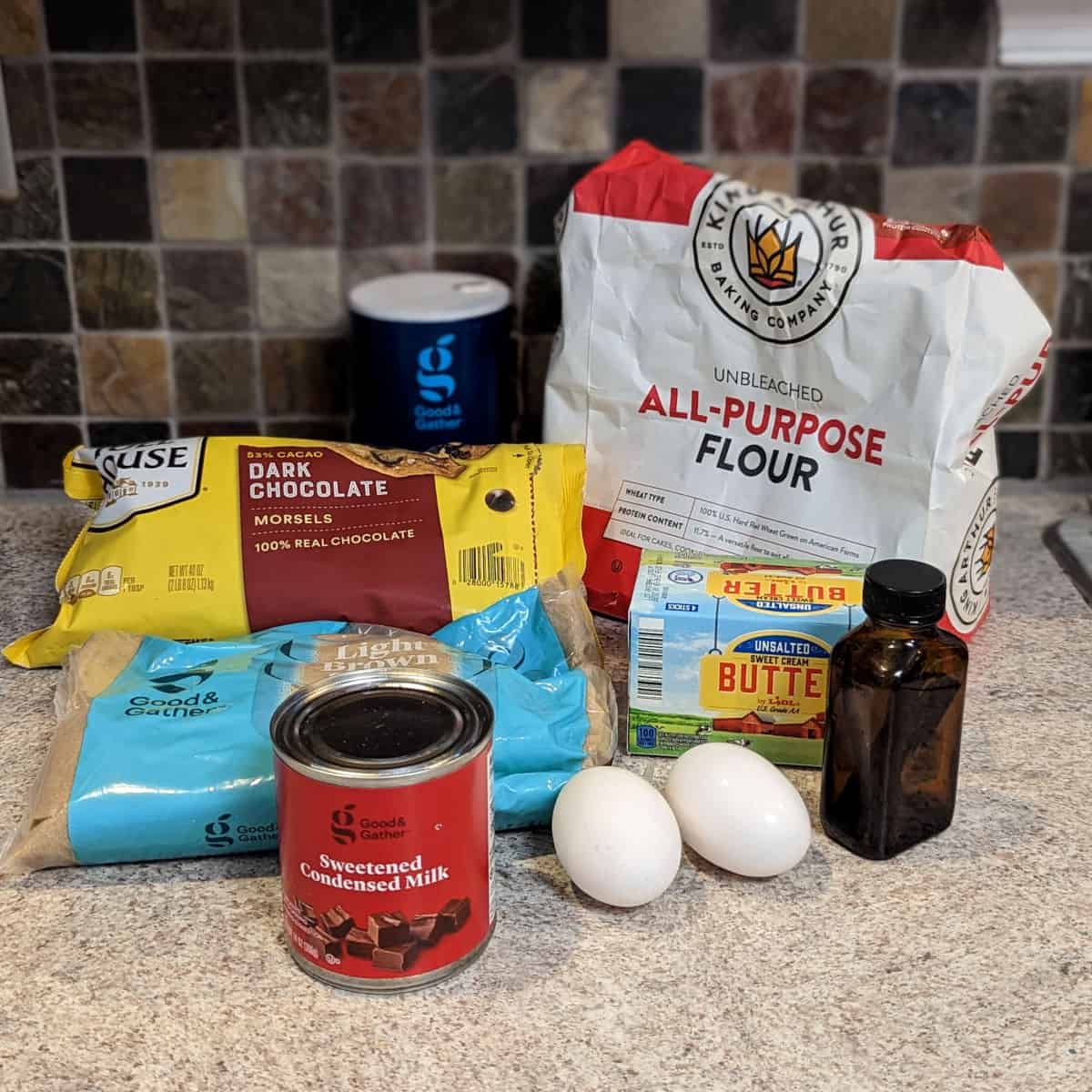 ingredients for fudgy butterscotch bars