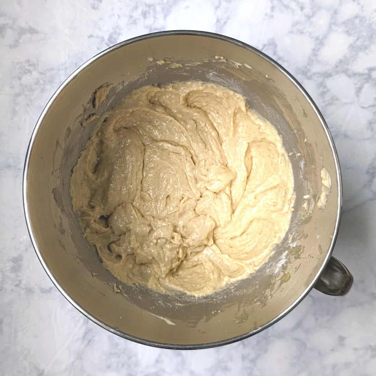 batter for sour cream coffee cake, in a bowl