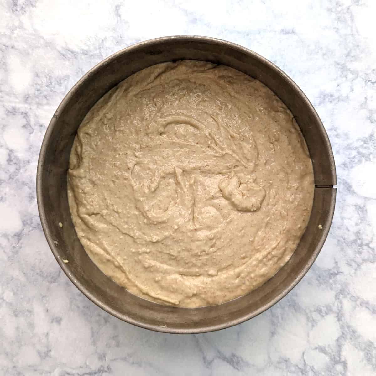 batter for sour cream coffee cake, in the springform pan