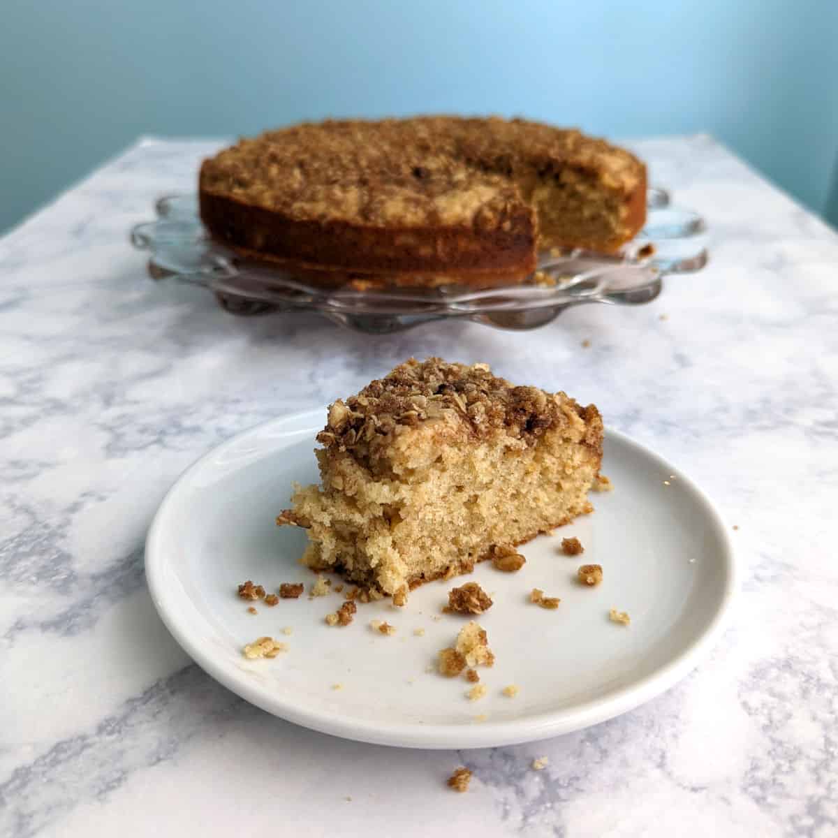 slice of sour cream coffee cake missing a bite