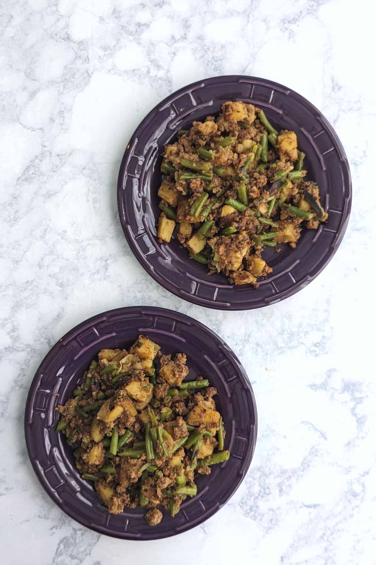 breakfast sausage hash on two plates