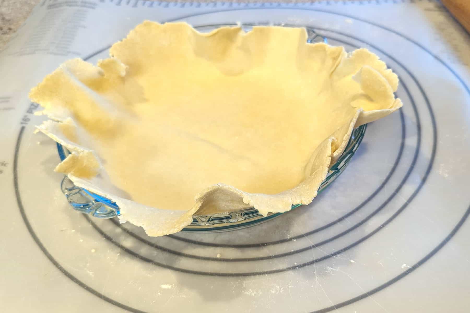 pie crust dough, unrolled and centered into the pie plate