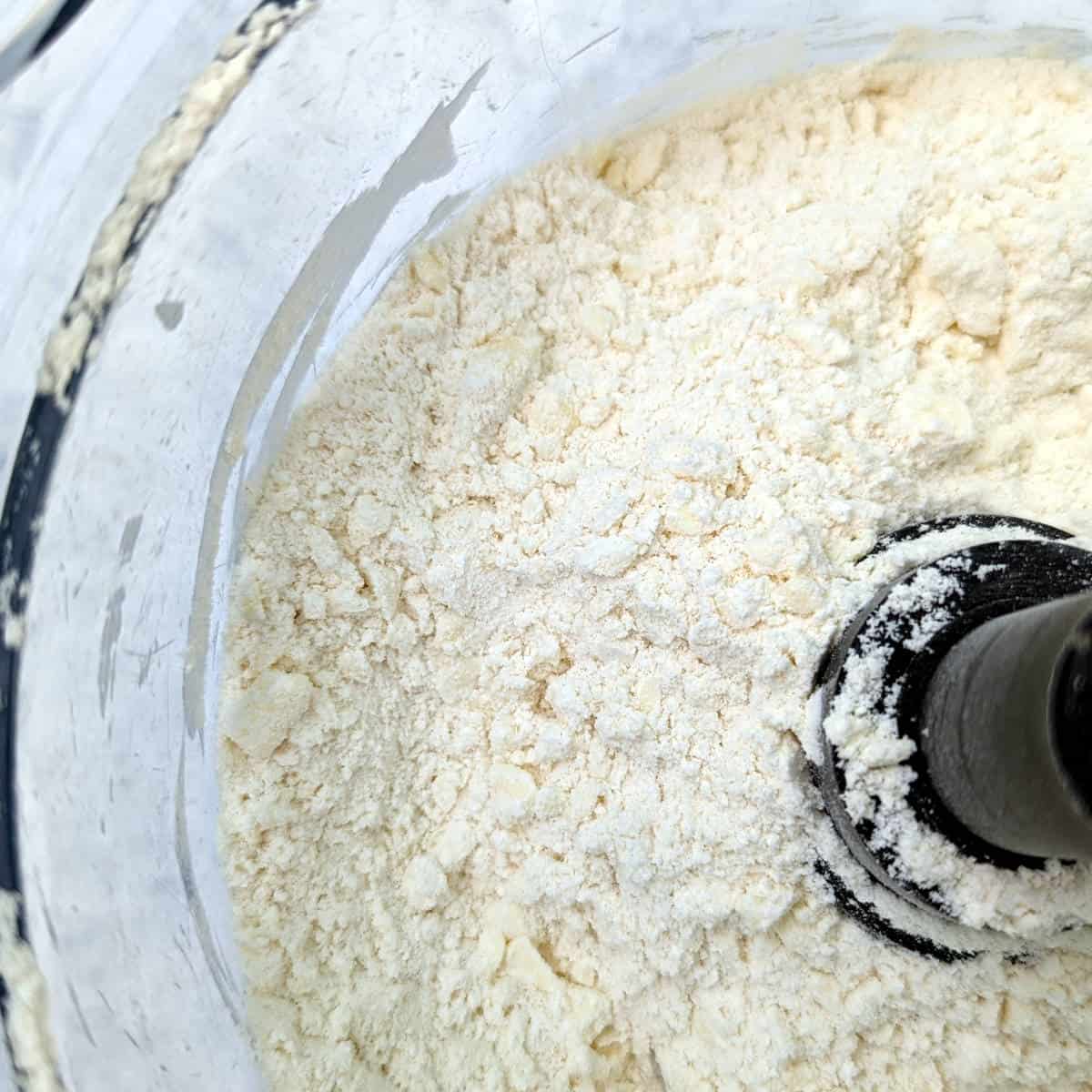 flour, butter, and salt, mixed in a food processor