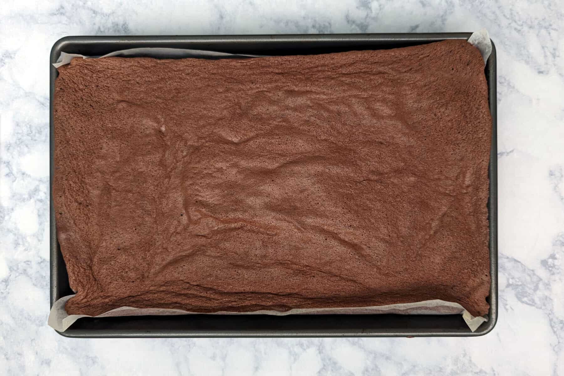 flourless chocolate cake after baking