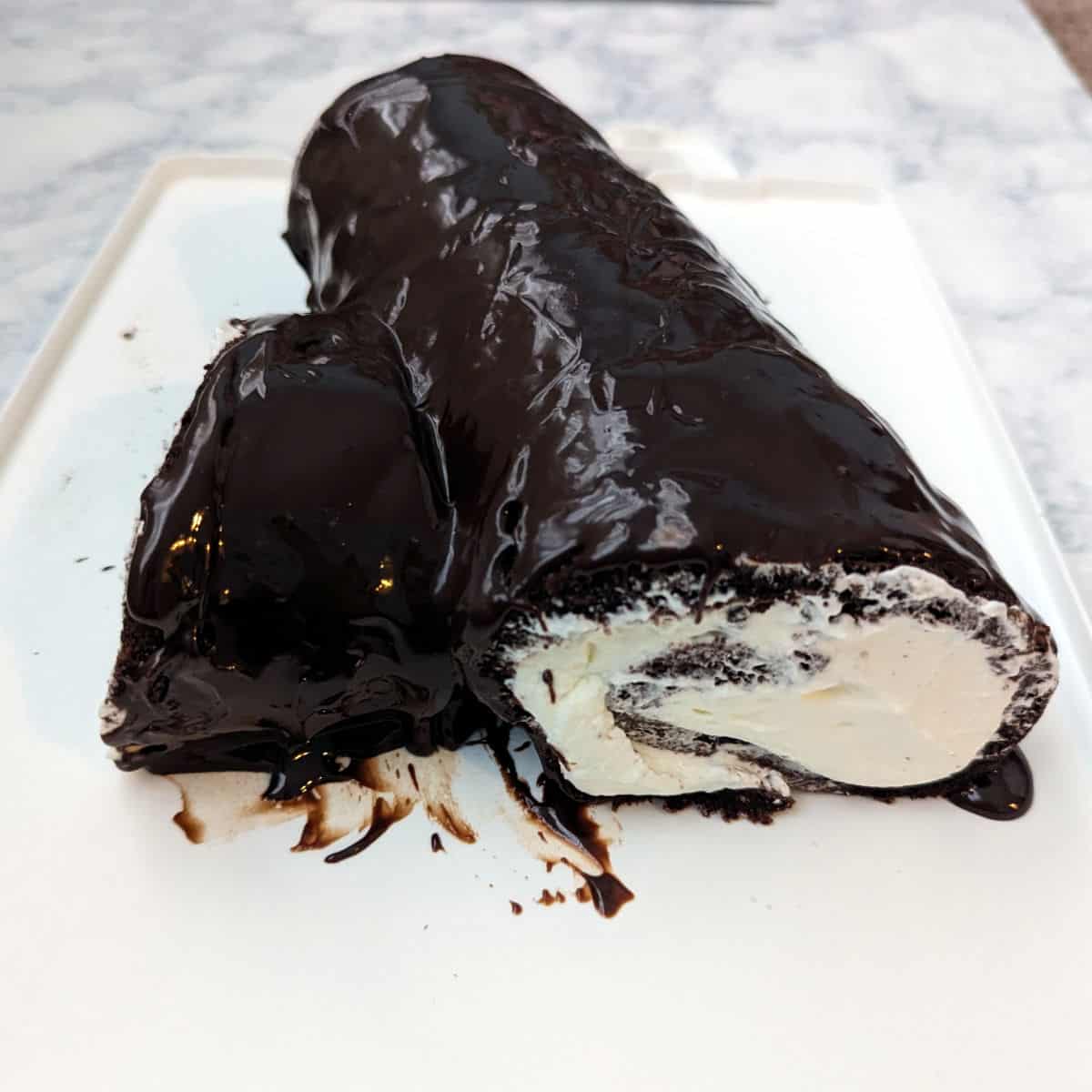 yule log, with the sides coated with ganache