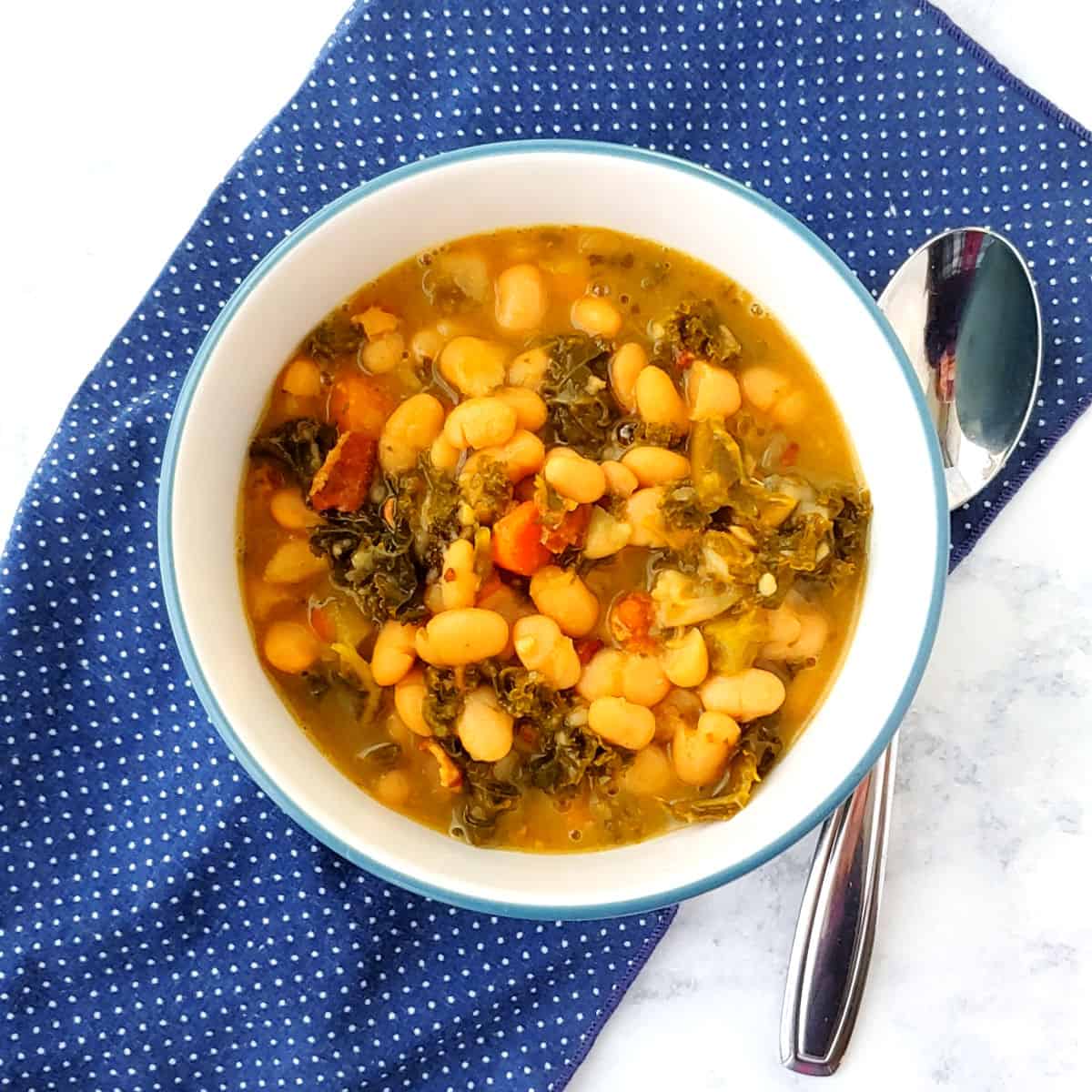 Bowl of bean and bacon soup.