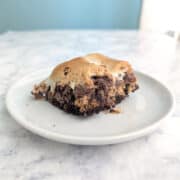 A s'mores brownie, on a plate.