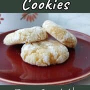 3 gooey butter cookies on a red plate.