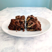 Cut s'mores brownies on a plate.