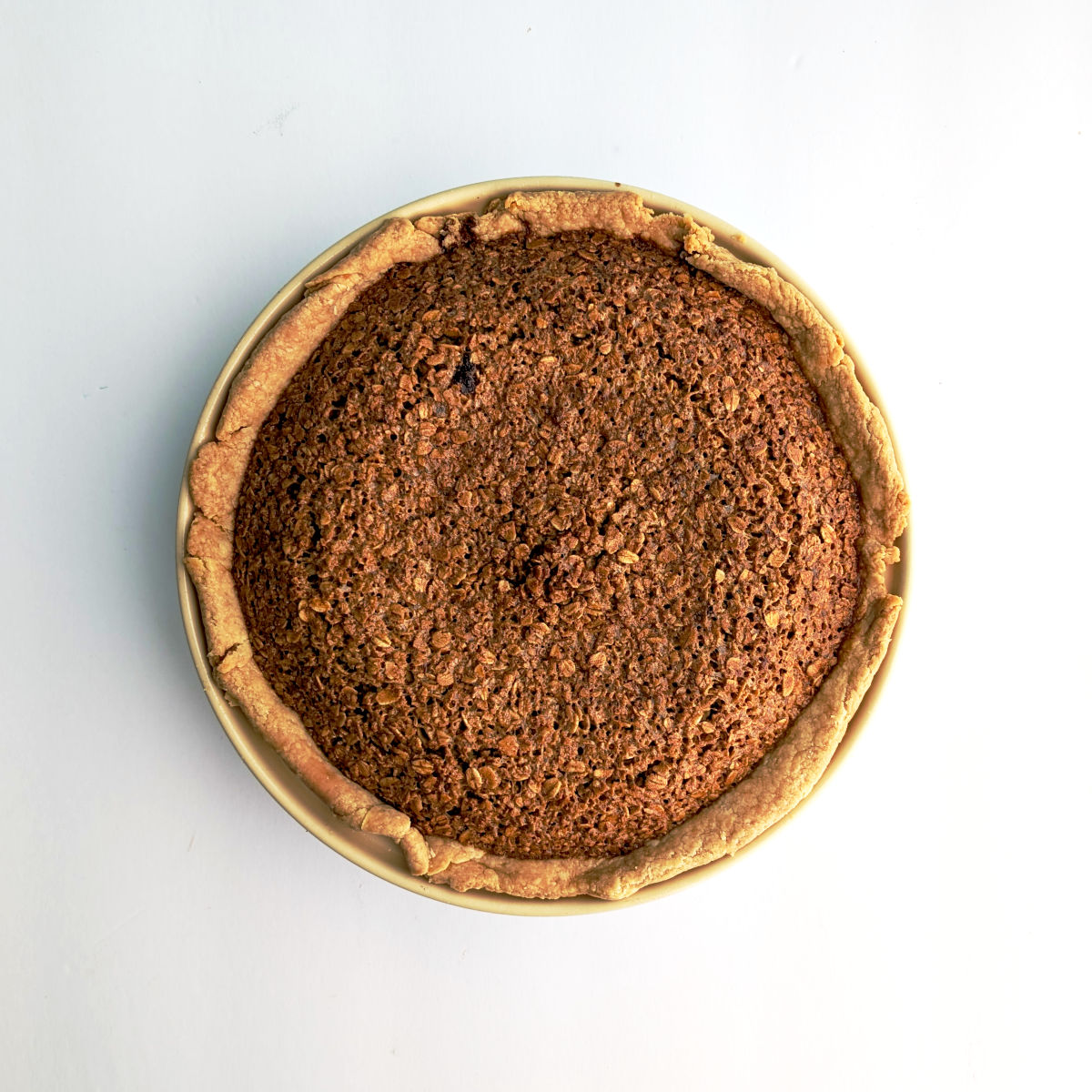 Fully baked black bottom oatmeal pie.