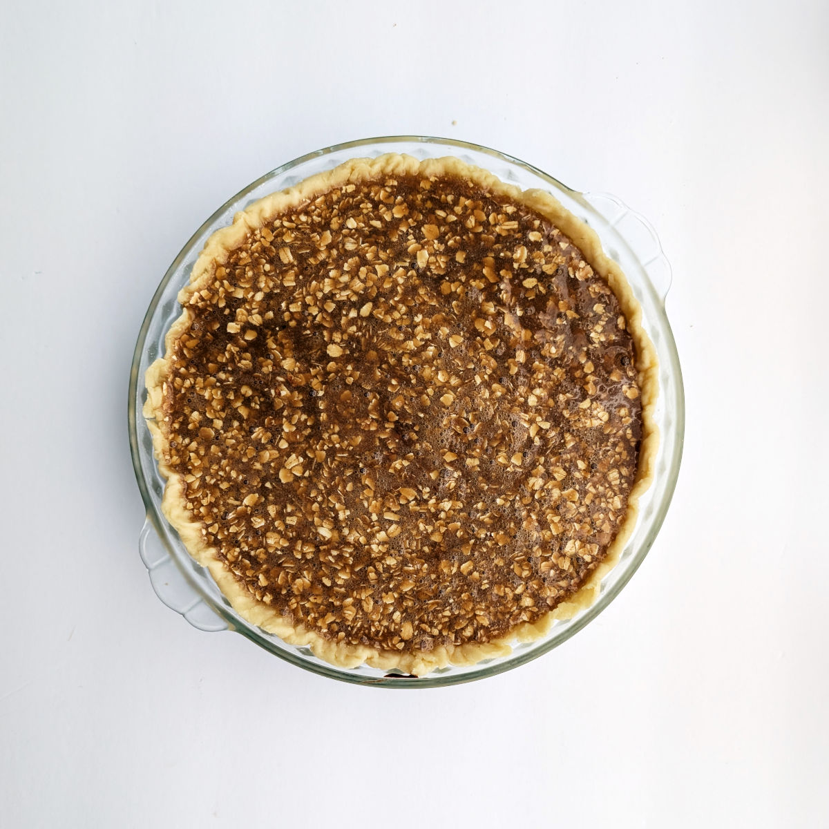 Black bottom oatmeal pie, unbaked.